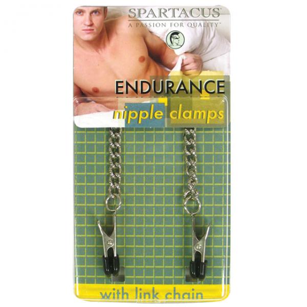 Spartacus Endurance Nipple Clamps With Curbed Chain Rubber Tipped