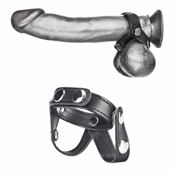 C & B Gear V-Style Cock Ring with Ball Divider Black