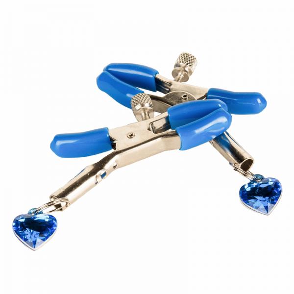 I'll Never Let Go Nipple Clamps Heart Charms Blue