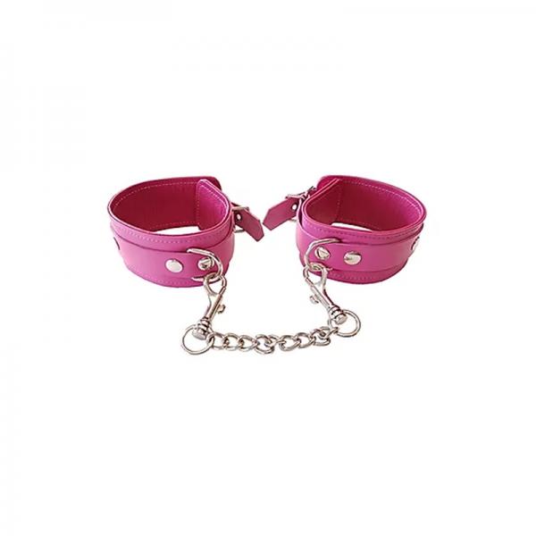 Plain Leather Wrist Cuffs - Pink